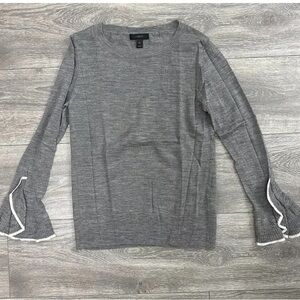 J. Crew Gray & Cream Crew Neck Sweater with Ruffle Sleeves Size XS